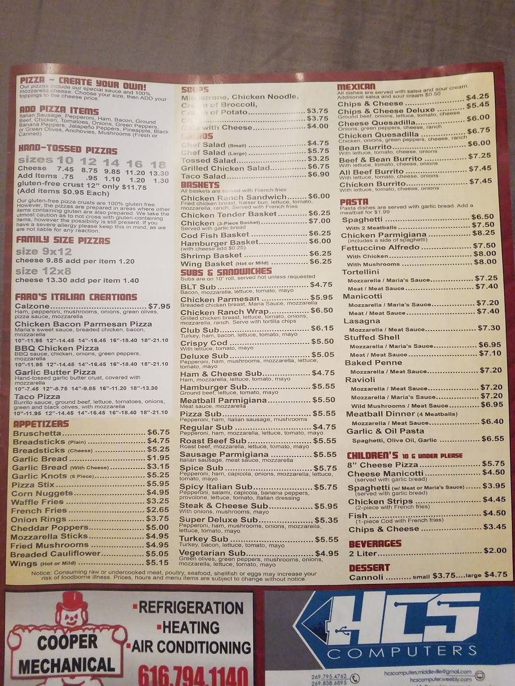 Faro Italian Pizza | restaurant | 117 W Main St, Middleville, MI 49333, USA | 2697957911 OR +1 269-795-7911