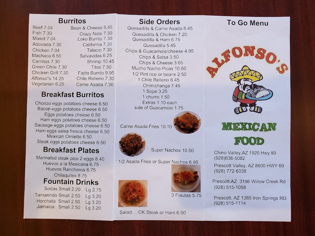 Alfonsos Mexican Food | restaurant | 1385 W Iron Springs Rd, Prescott, AZ 86305, USA | 9285151114 OR +1 928-515-1114