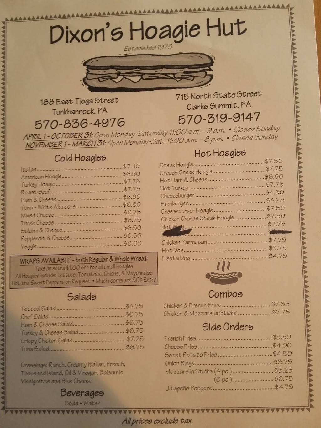 Dixons Hoagie Hut | restaurant | 715 N State St, Clarks Summit, PA 18411, USA | 5703199147 OR +1 570-319-9147