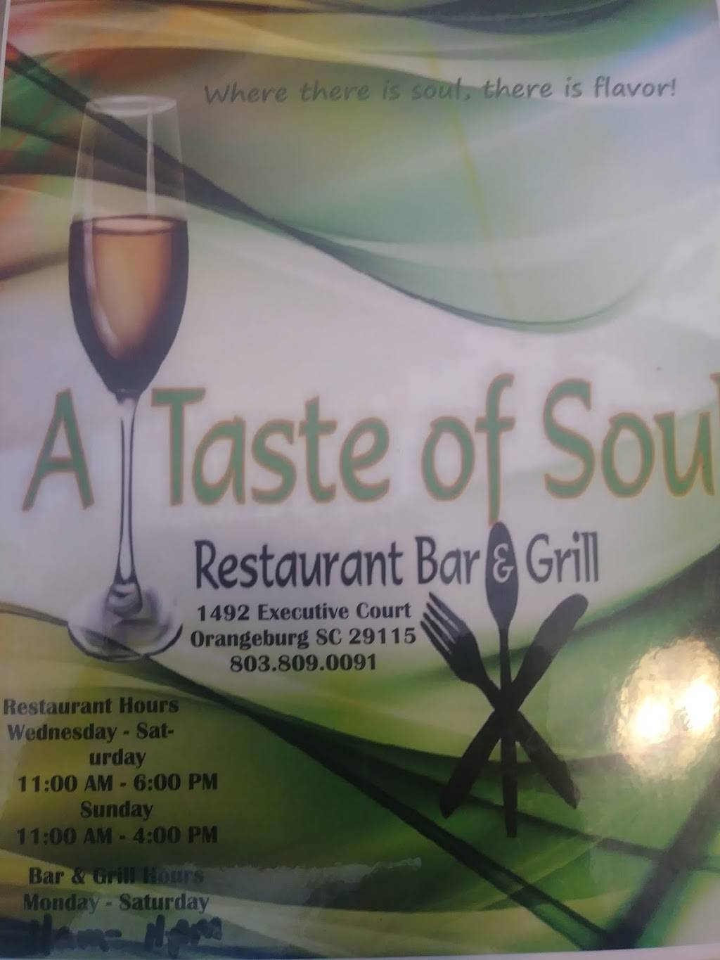 Taste of soul restaurant bar and grill LLC | restaurant | 1492 Executive Ct, Orangeburg, SC 29115, USA | 8038090091 OR +1 803-809-0091