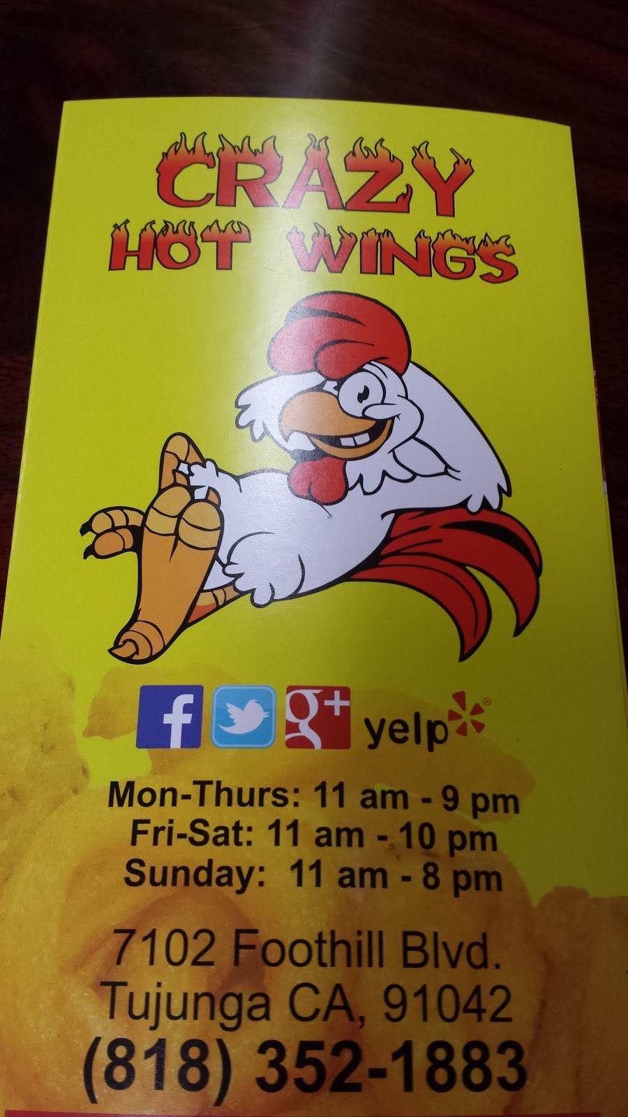 Crazy Hot Wings | restaurant | 7102 Foothill Blvd, Tujunga, CA 91042, USA | 8183521883 OR +1 818-352-1883