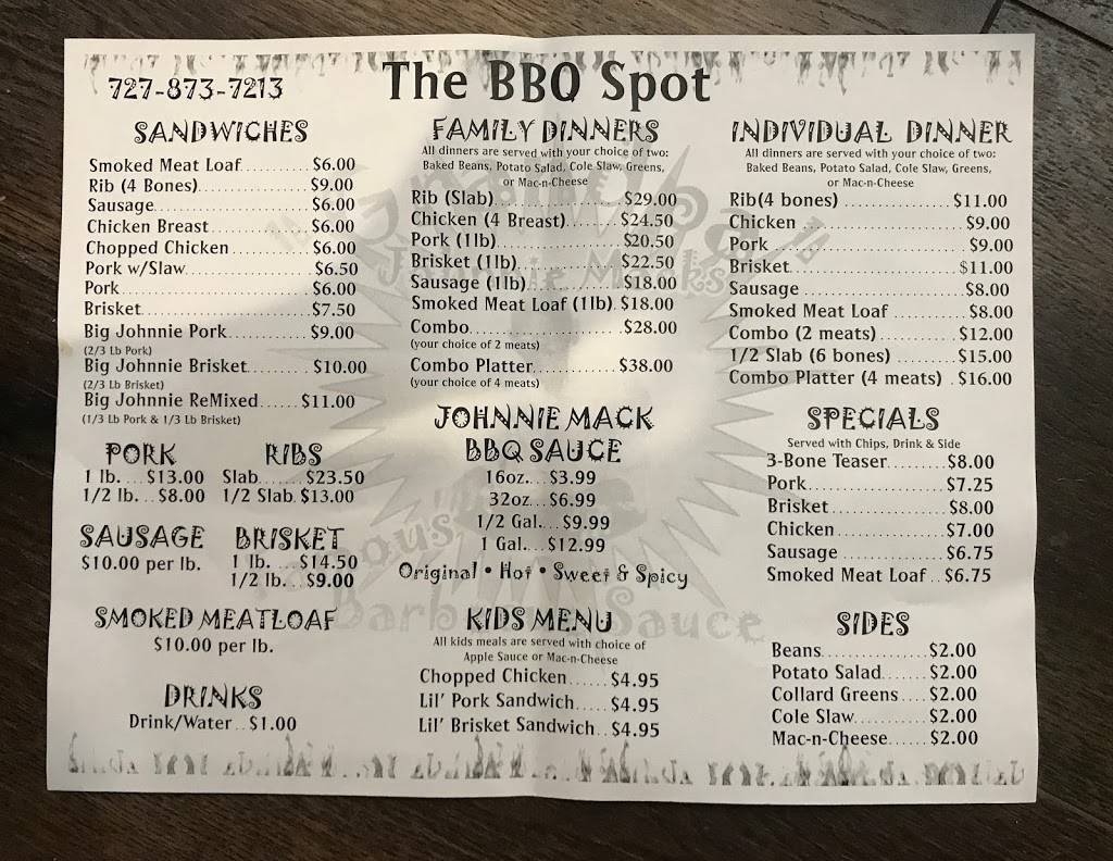 The BBQ Spot | restaurant | 6975 66th Street North, Pinellas Park, FL 33781, USA | 7278737213 OR +1 727-873-7213