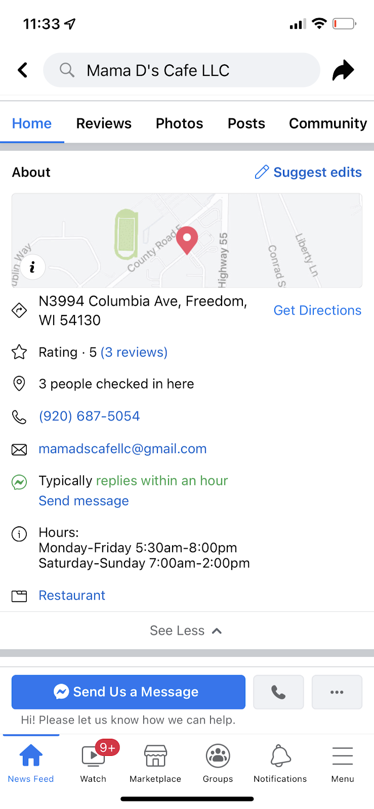 Mama D’s Cafe | restaurant | N3994 Columbia Ave, Freedom, WI 54130, USA | 9206875054 OR +1 920-687-5054