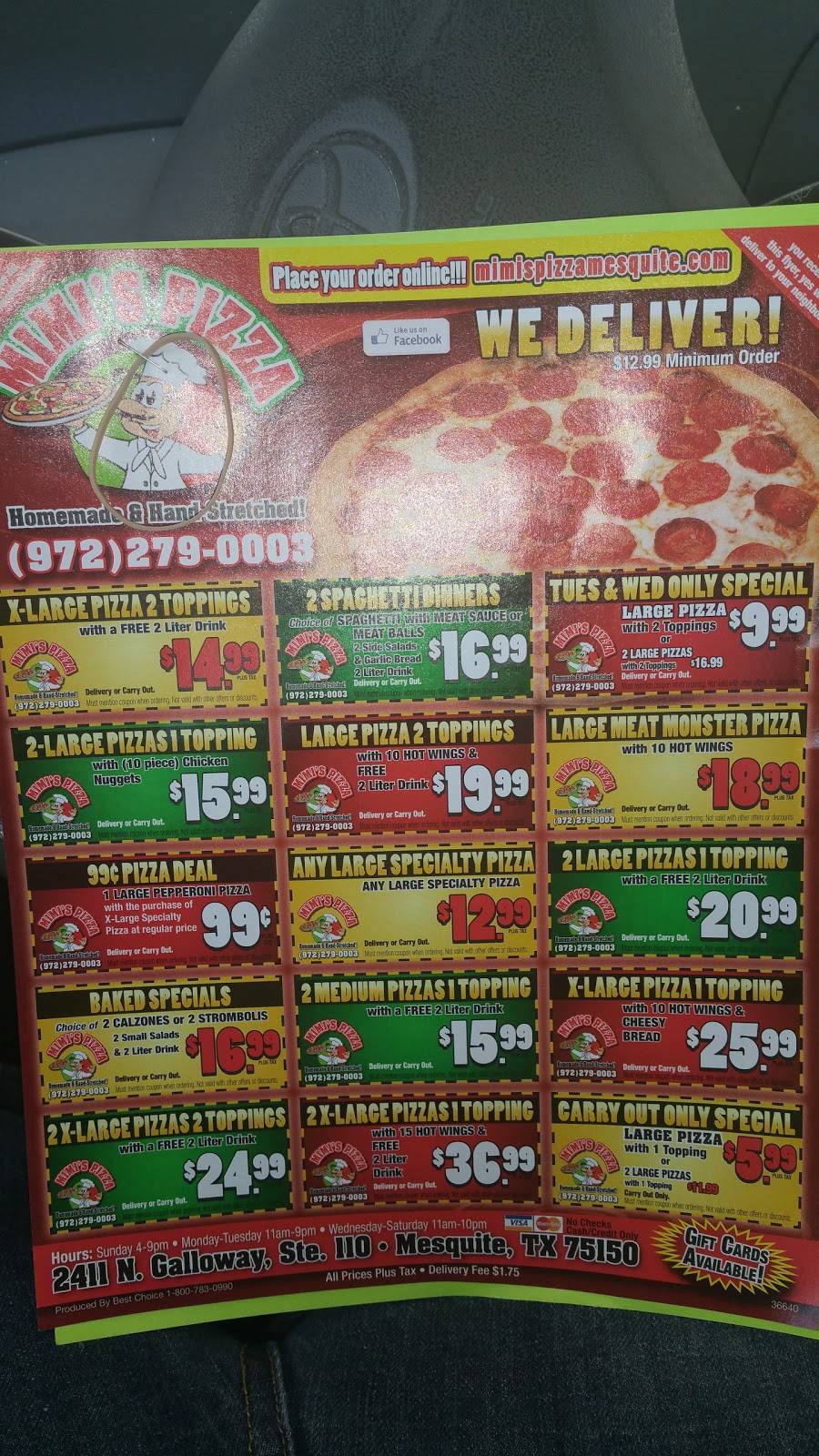 Mimis Pizza | meal delivery | 2411 N Galloway Ave, Mesquite, TX 75150, USA | 9722790003 OR +1 972-279-0003
