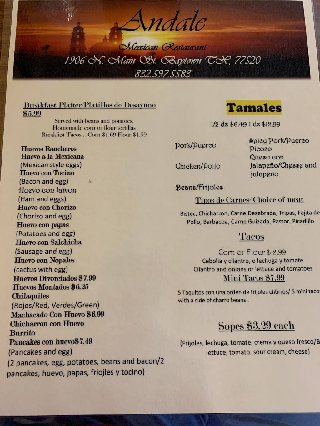 Andale Mexican Restaurant | restaurant | 1906 N Main St, Baytown, TX 77520, USA | 8325975583 OR +1 832-597-5583