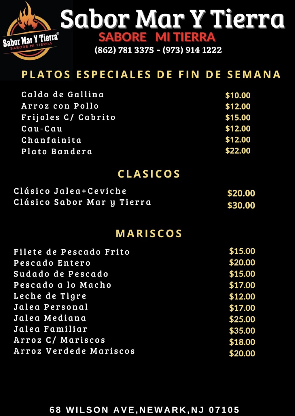 Sabor Mar y Tierra | restaurant | 40-68 Wilson Ave, Newark, NJ 07105, USA | 8627813375 OR +1 862-781-3375
