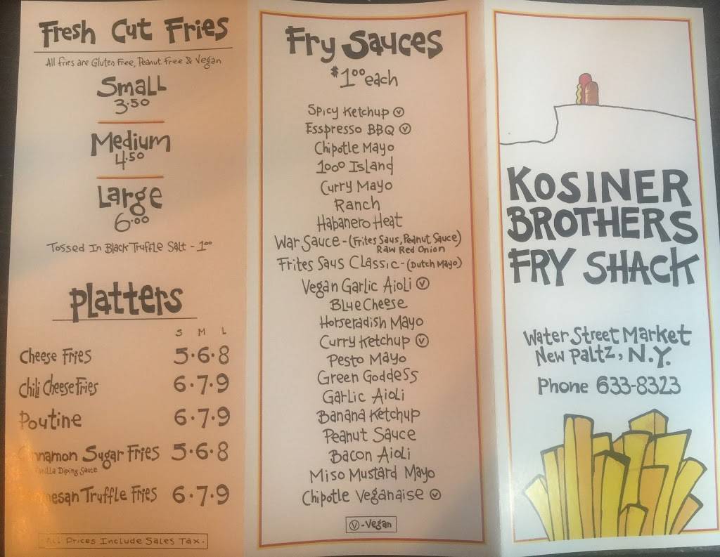 Kosiner Brothers Fry Shack | restaurant | 201, 10 Main St, New Paltz, NY 12561, USA | 8456338323 OR +1 845-633-8323