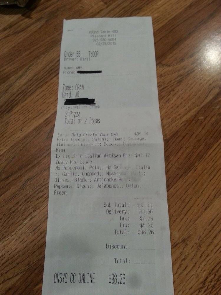 Round Table Pizza | meal delivery | 1938 Oak Park Blvd, Pleasant Hill, CA 94523, USA | 9259309004 OR +1 925-930-9004