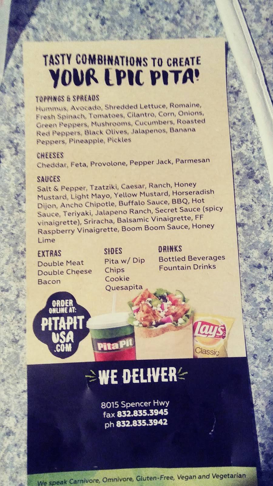 Pita Pit | restaurant | 8015 Spencer Hwy, Deer Park, TX 77536, USA | 8328353942 OR +1 832-835-3942