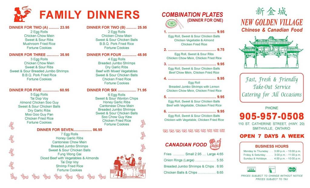 New Golden Village Chinese Take-Out Restaurant | meal takeaway | 110 St Catharines St, Smithville, ON L0R 2A0, Canada | 9059570508 OR +1 905-957-0508