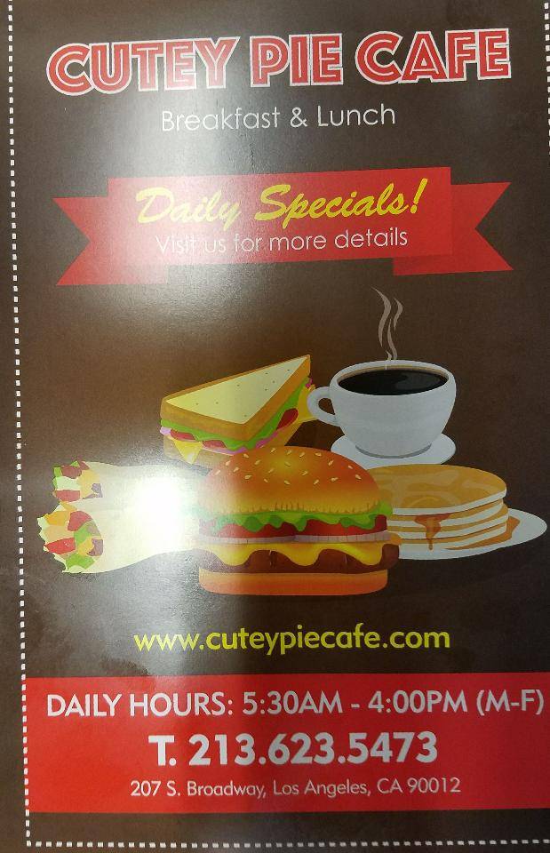 Cutey Pie Buffeteria | restaurant | 316 W 2nd St B2, Los Angeles, CA 90012, USA | 2136235473 OR +1 213-623-5473
