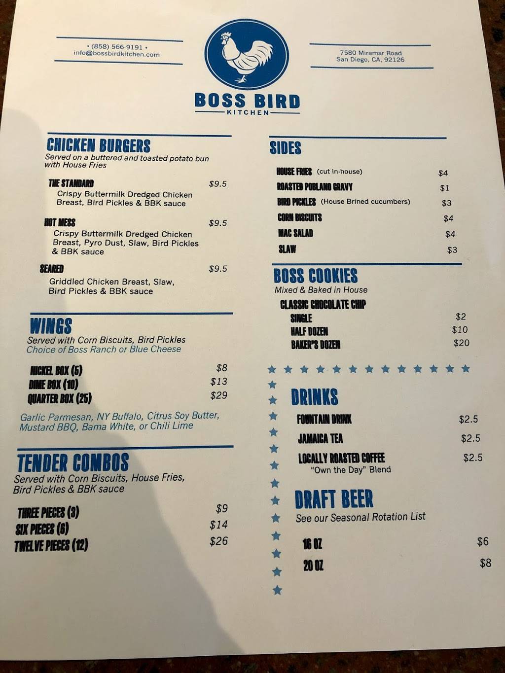 Boss Bird Kitchen | restaurant | 7580 Miramar Rd, San Diego, CA 92126, USA | 8585669191 OR +1 858-566-9191