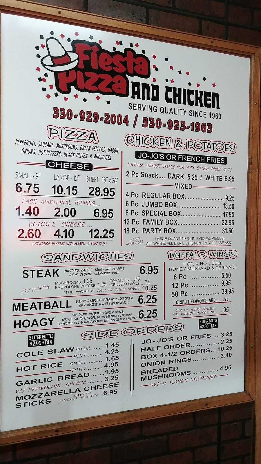 Fiesta Pizza & Chicken | restaurant | 1939 Bailey Rd, Cuyahoga Falls, OH 44221, USA | 3309292004 OR +1 330-929-2004