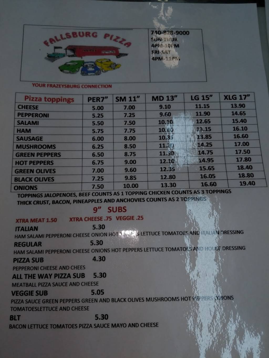 Fallsburg Pizza Your Frazeysburg Connection | restaurant | 338 W 3rd St, Frazeysburg, OH 43822, USA | 7408289000 OR +1 740-828-9000