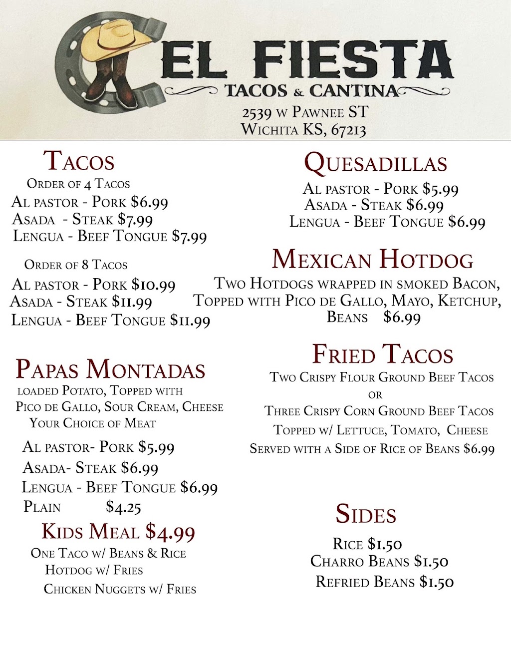 El Fiesta tacos and cantina | restaurant | 2539 W Pawnee St, Wichita, KS 67213, USA | 3163643543 OR +1 316-364-3543
