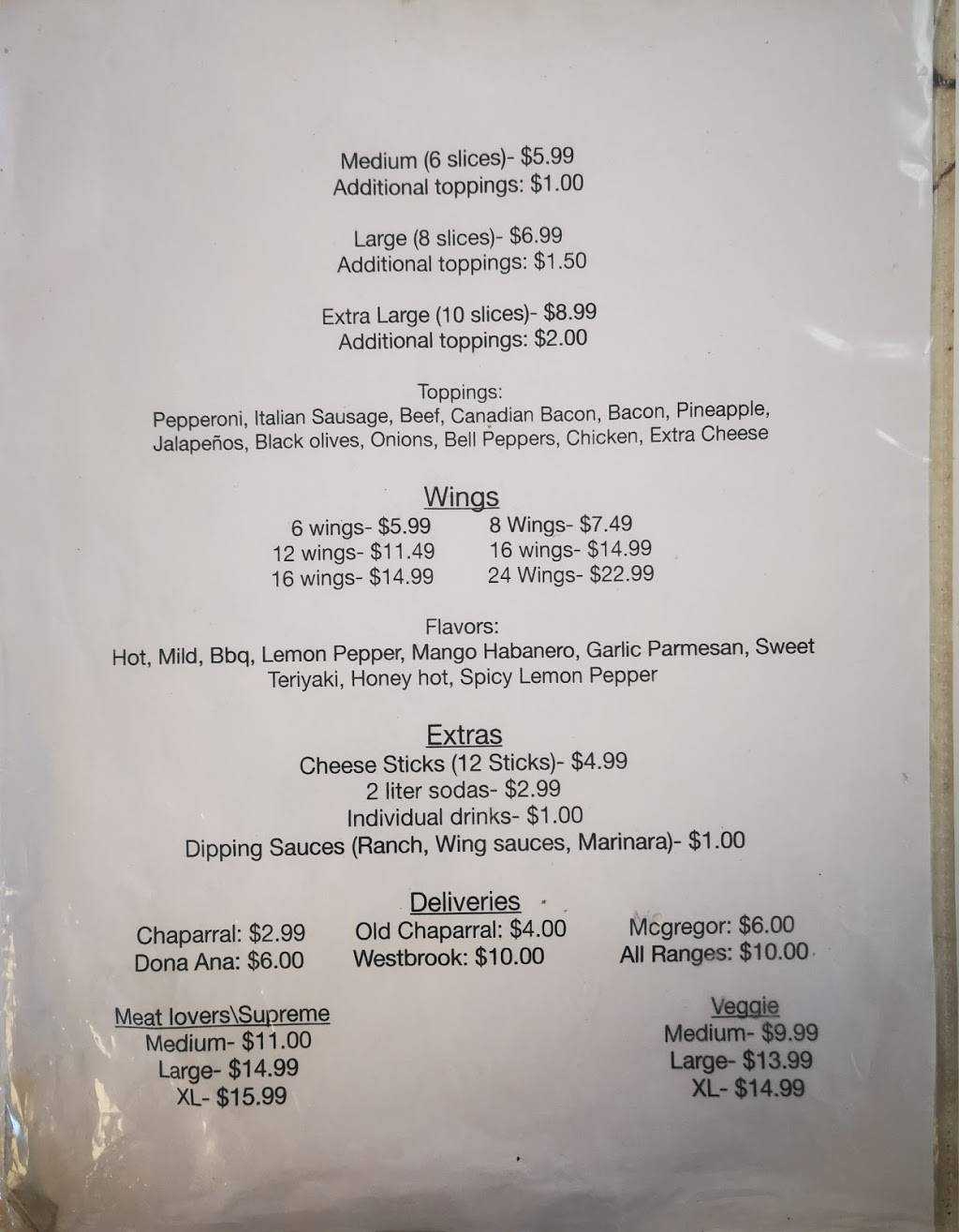 Pappas Pizzeria | meal delivery | 460 S County Line Dr, Chaparral, NM 88081, USA | 5758240303 OR +1 575-824-0303