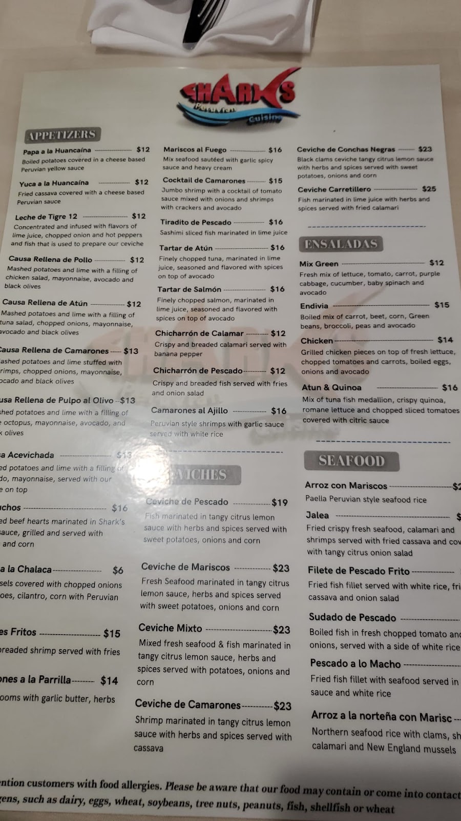 Sharks Peruvian Cuisine | restaurant | 1420 Broad St, Central Falls, RI 02863, USA | 4013655748 OR +1 401-365-5748