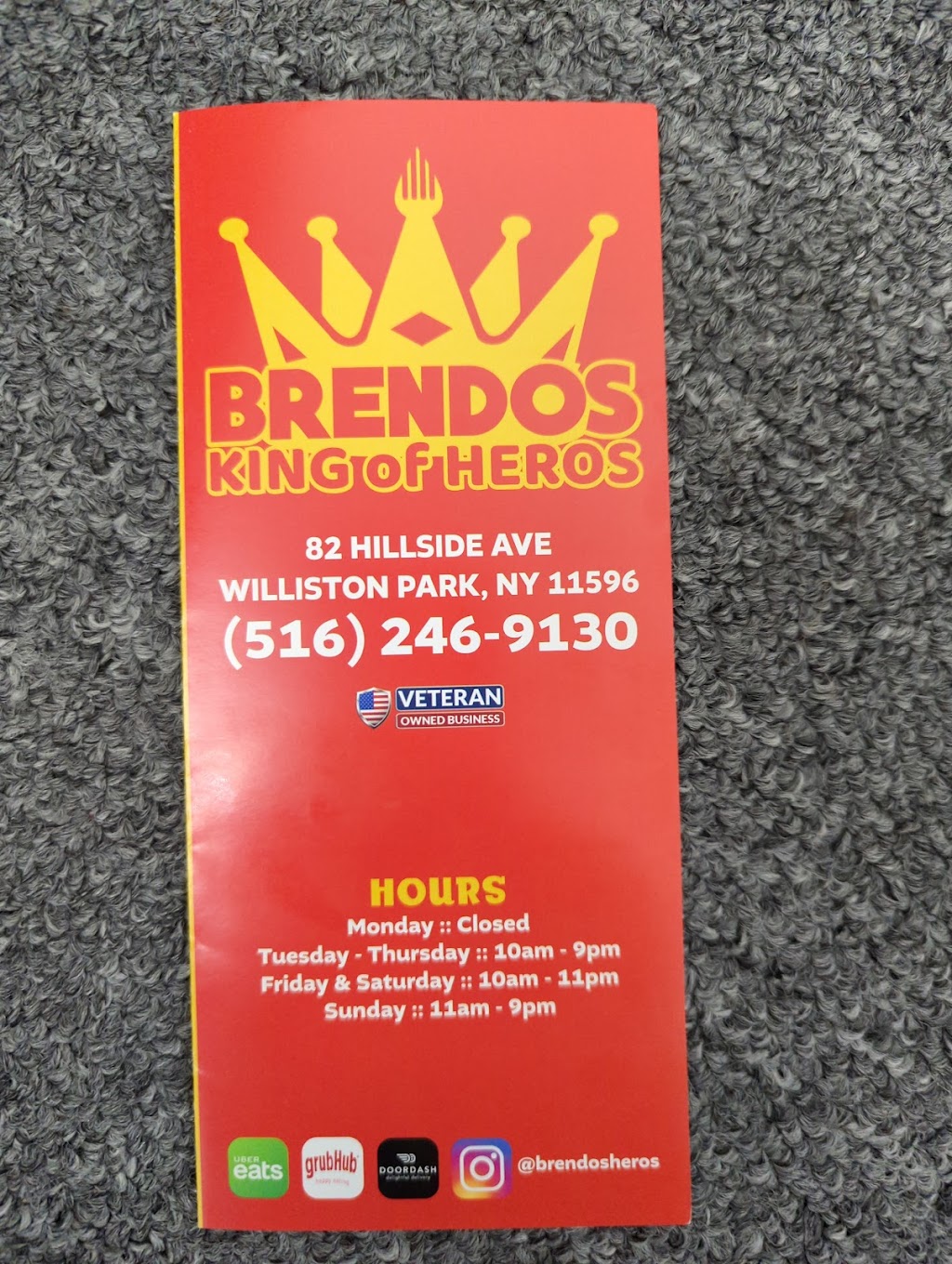 Brendos King of Heros | restaurant | 82 Hillside Avenue, Williston Park, NY 11596, USA | 5162469130 OR +1 516-246-9130