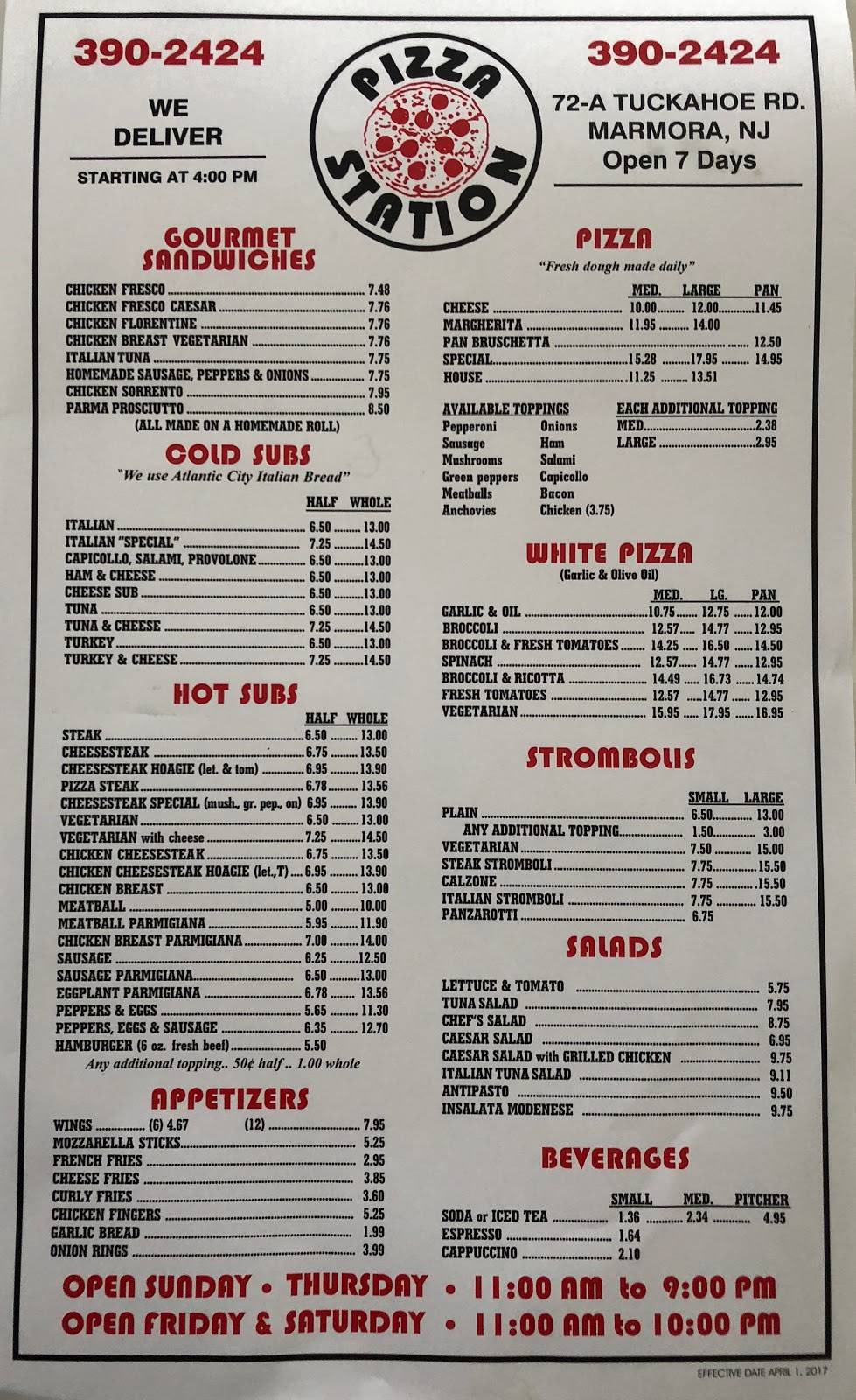 Pizza Station | restaurant | 72 Tuckahoe Rd, Marmora, NJ 08223, USA | 6093902424 OR +1 609-390-2424