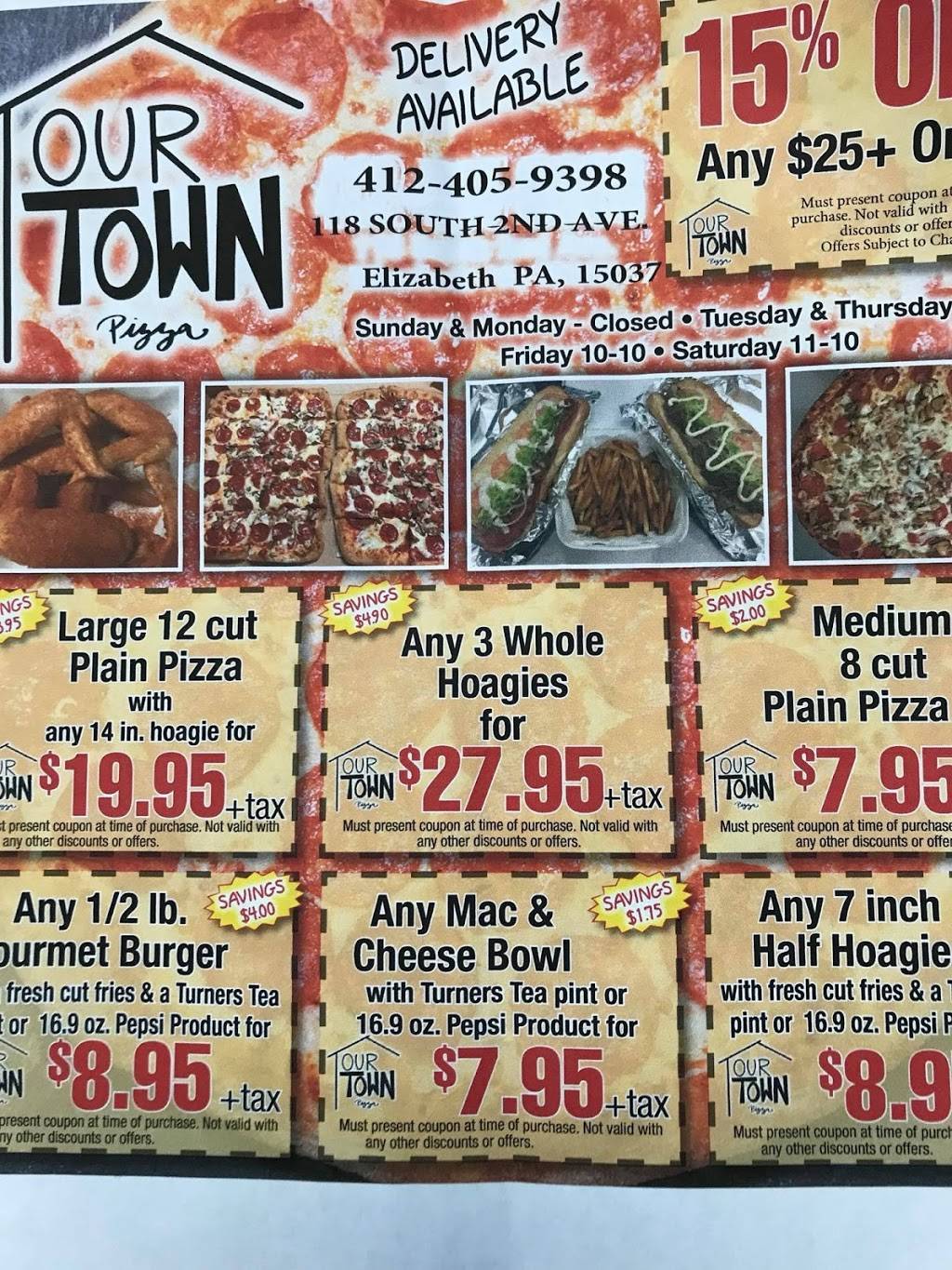 Our Town Pizza | meal delivery | 118 S 2nd Ave, Elizabeth, PA 15037, USA | 4124059398 OR +1 412-405-9398