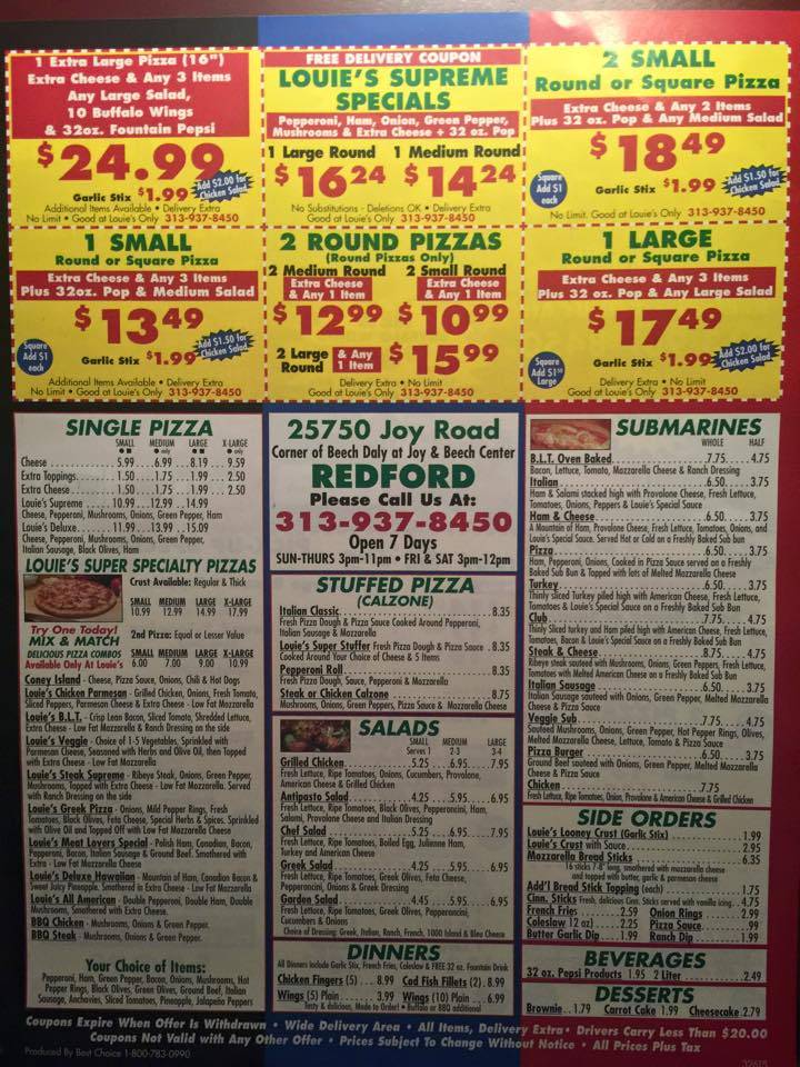 Louies Pizza Express | meal delivery | 25750 Joy Rd, Redford Charter Twp, MI 48239, USA | 3139378450 OR +1 313-937-8450