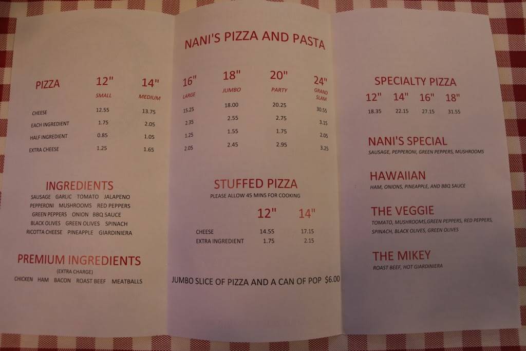 Nanis Pizza & Pasta | restaurant | 303 S Main St, Wheaton, IL 60187, USA | 6306810777 OR +1 630-681-0777