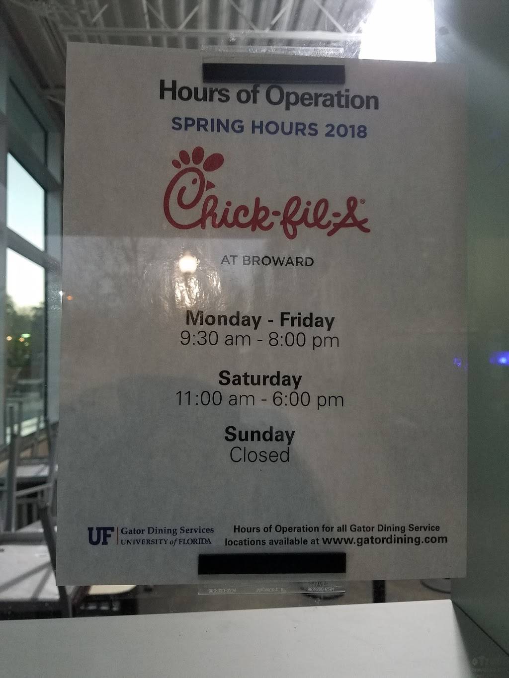 Chick-fil-A | restaurant | 114 Recreational Dining Ctr, Gator Dining Service, Gainesville, FL 32611, USA | 3523929411 OR +1 352-392-9411
