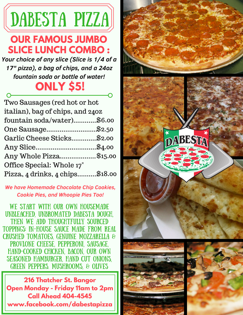 Dabesta Pizza | restaurant | 216 Thatcher St, Bangor, ME 04401, USA | 2074044545 OR +1 207-404-4545