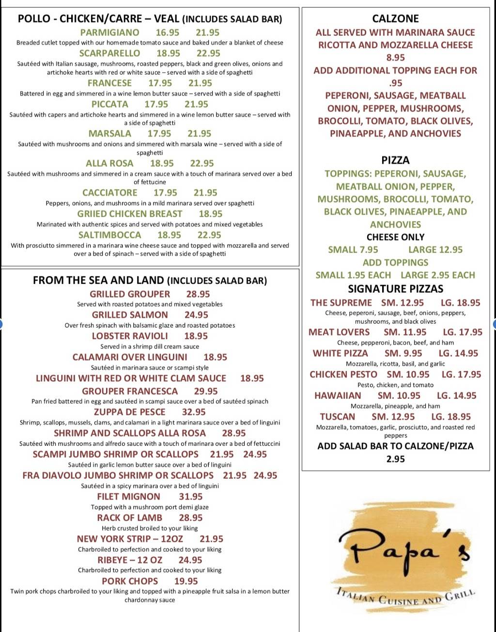 Papa’s Italian Cuisine and Grill | restaurant | 9475 Philips Hwy, Jacksonville, FL 32256, USA | 9045380222 OR +1 904-538-0222