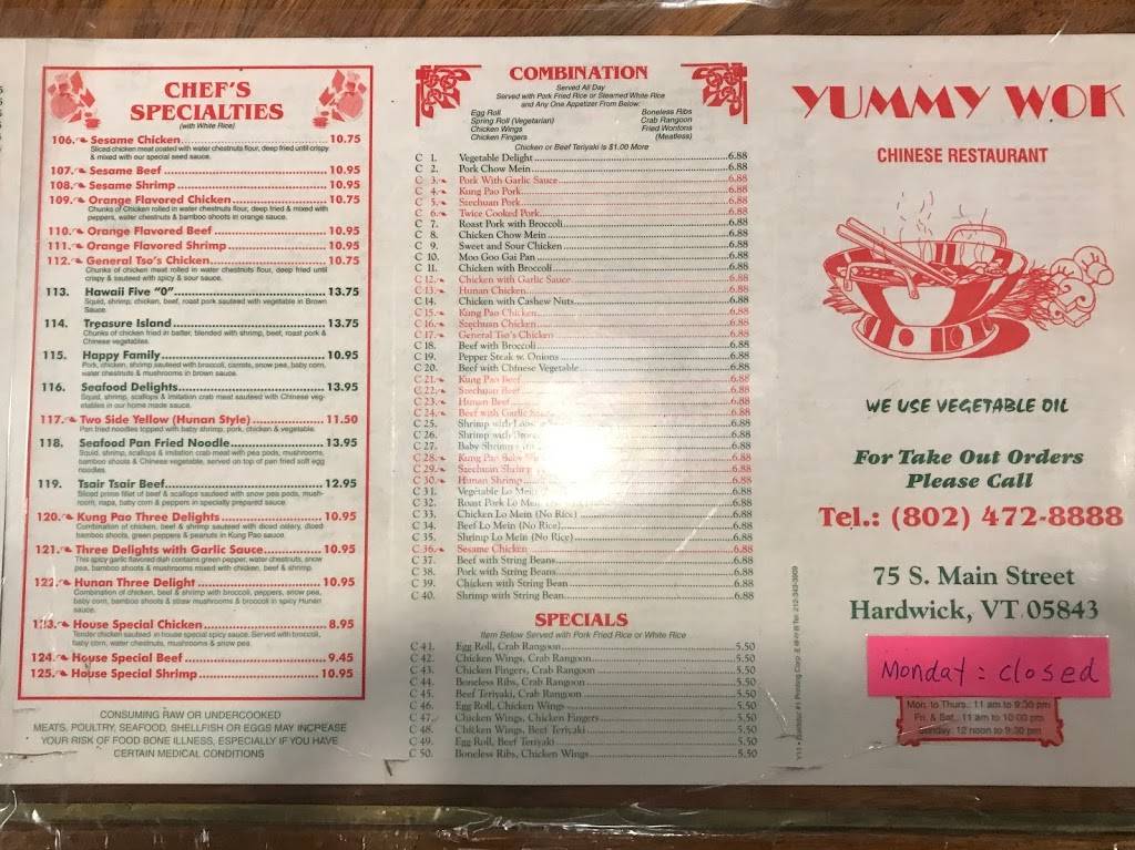 Yummy Wok | restaurant | 75 S Main St, Hardwick, VT 05843, USA | 8024728888 OR +1 802-472-8888