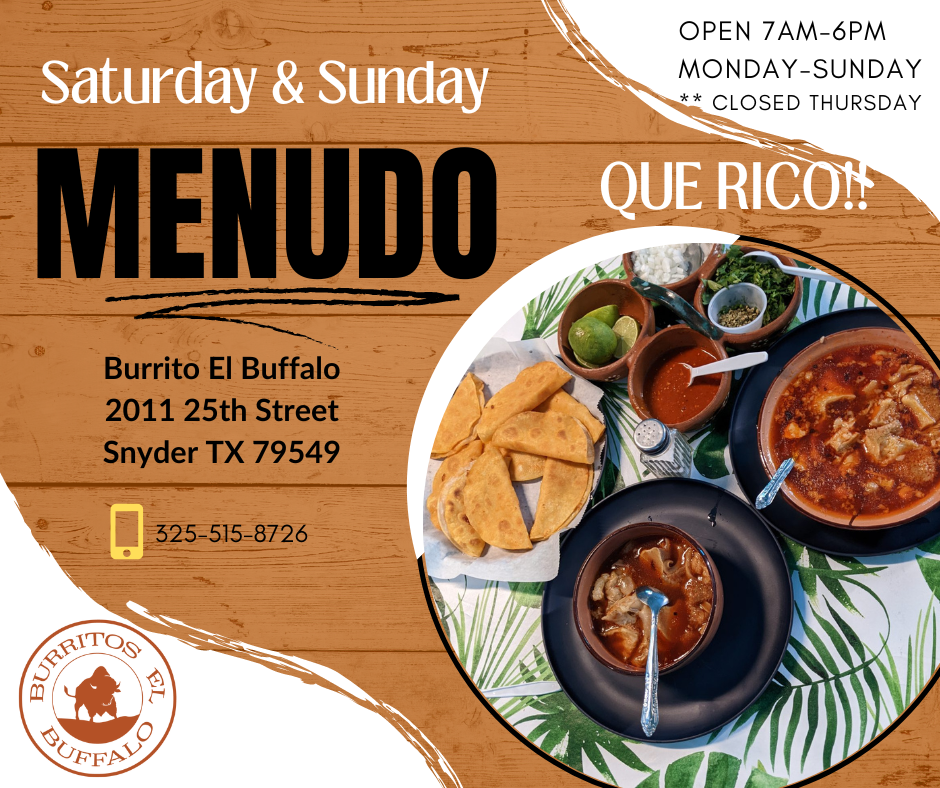 Burritos El Buffalo | restaurant | 2011 25th St, Snyder, TX 79549, USA | 4029720931 OR +1 402-972-0931