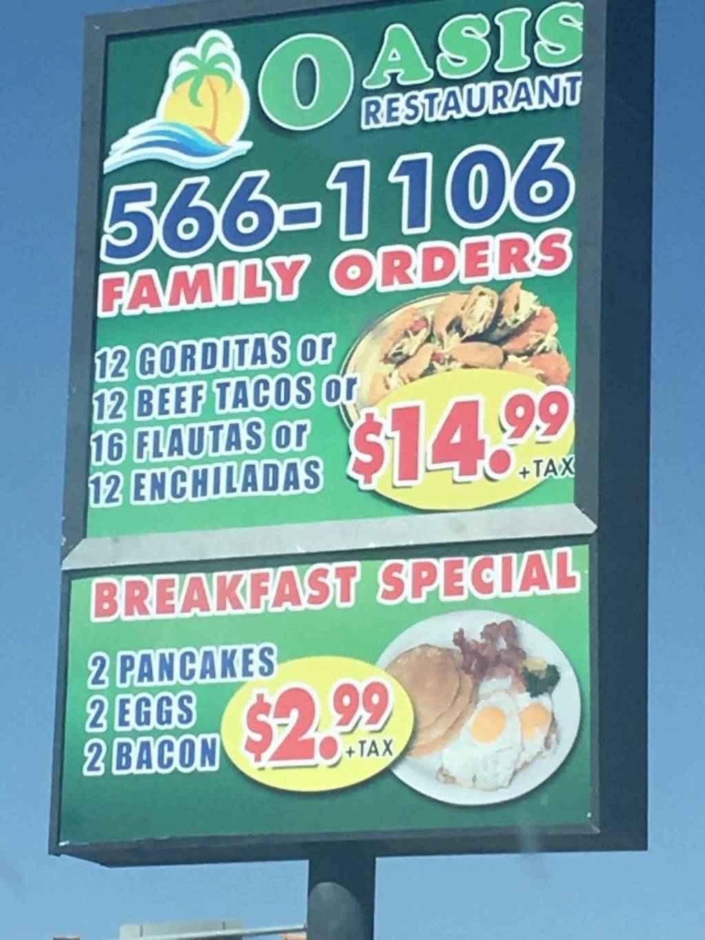 Oasis Family Restaurant | restaurant | 3524 Pershing Dr, El Paso, TX 79903, USA | 9155661106 OR +1 915-566-1106