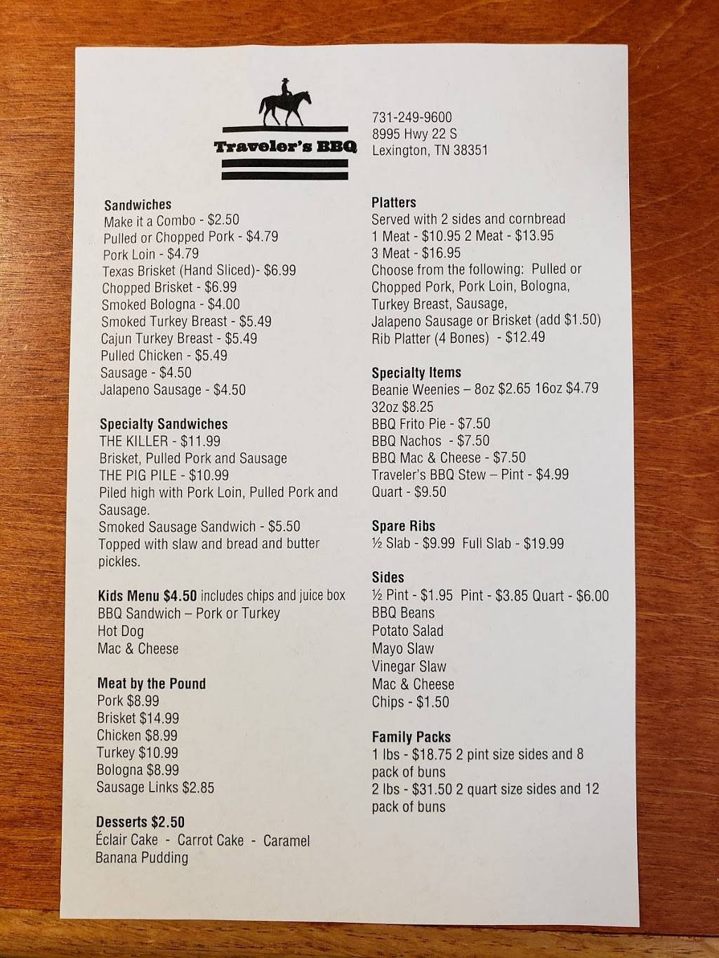 Travelers BBQ | restaurant | Lexington, TN 38351, USA | 7312499600 OR +1 731-249-9600