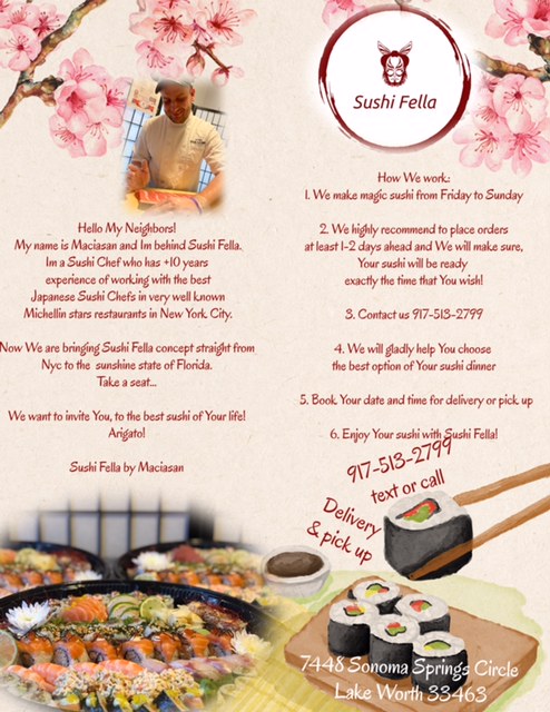 Sushi Fella | meal takeaway | Sonoma Springs Cir, Lake Worth, FL 33463, USA | 9175132799 OR +1 917-513-2799