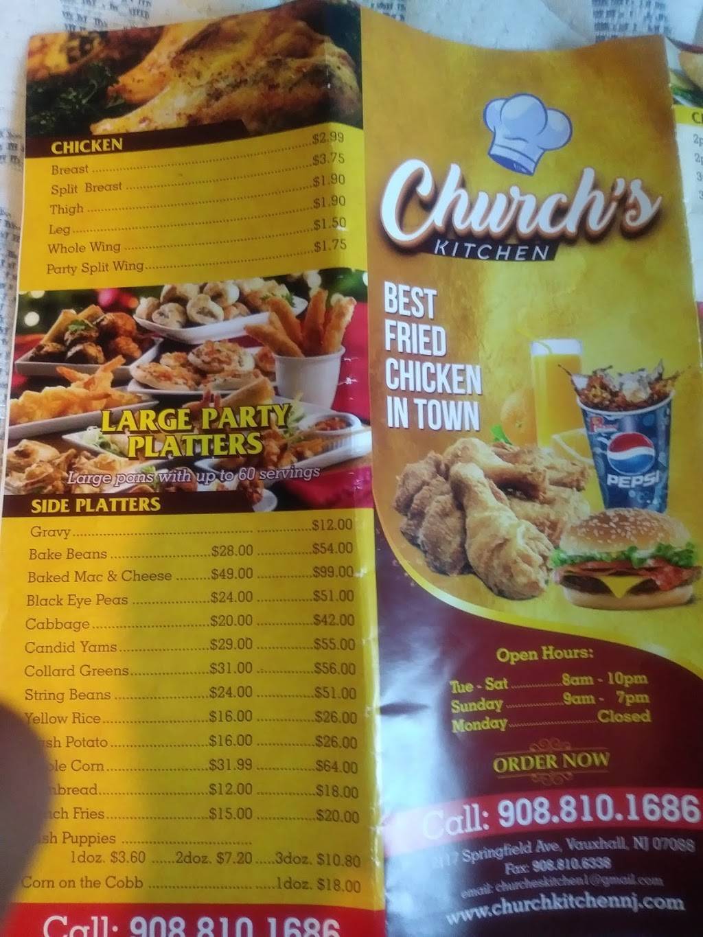Churchs Kitchen | restaurant | 2117 Springfield Ave, Vauxhall, NJ 07088, USA | 9088101686 OR +1 908-810-1686