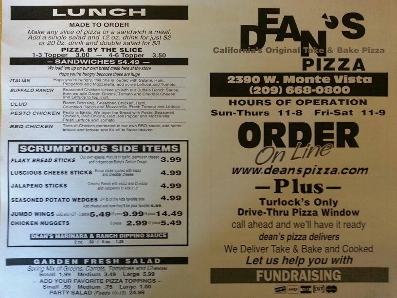 Deans Pizza | meal delivery | 9668, 2390 W Monte Vista Ave, Turlock, CA 95382, USA | 2096680800 OR +1 209-668-0800