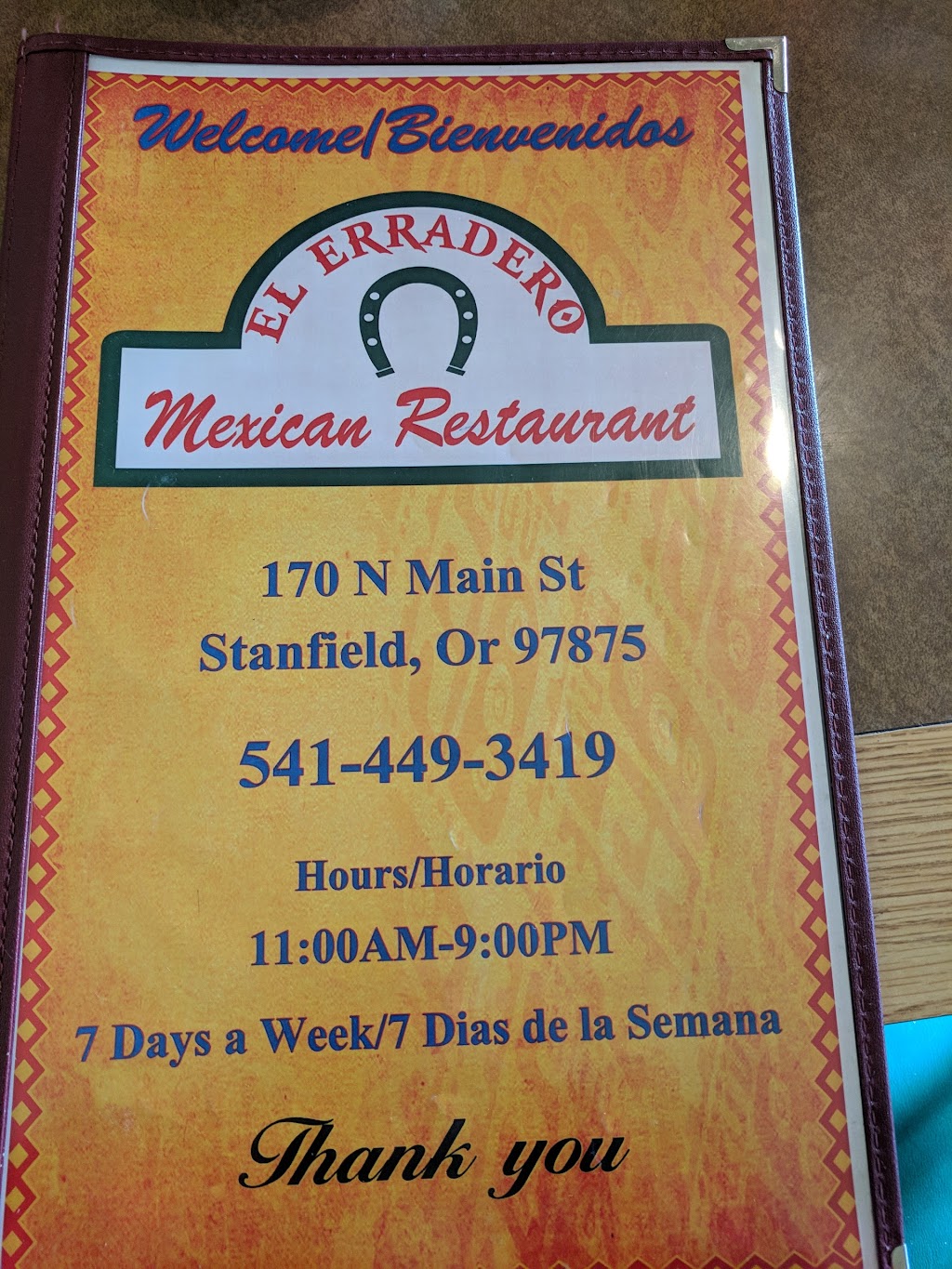 El Erradero | restaurant | 170 N Main St, Stanfield, OR 97875, USA | 5414493419 OR +1 541-449-3419