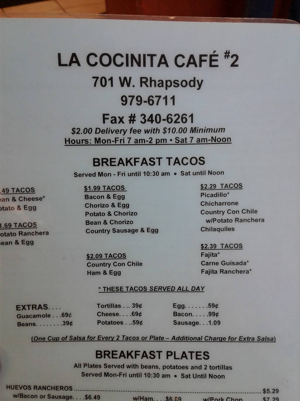 La Cocinita | restaurant | 701 Rhapsody Drive, San Antonio, TX 78216, USA | 2109796711 OR +1 210-979-6711