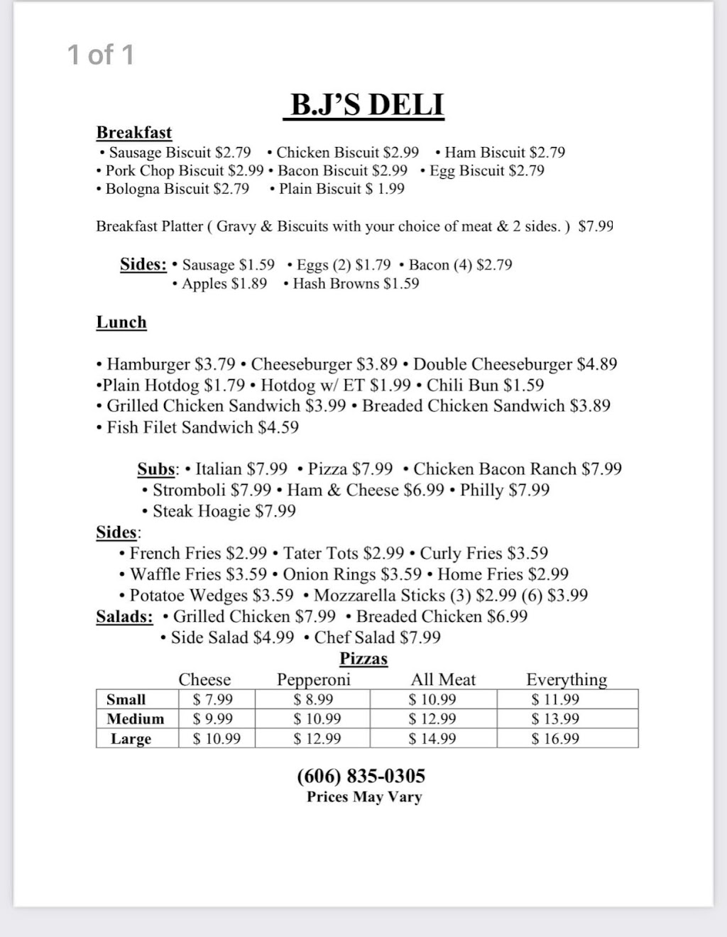 B.J’s Deli | restaurant | 23262 S Levisa Rd, Mouthcard, KY 41548, USA | 6068350305 OR +1 606-835-0305