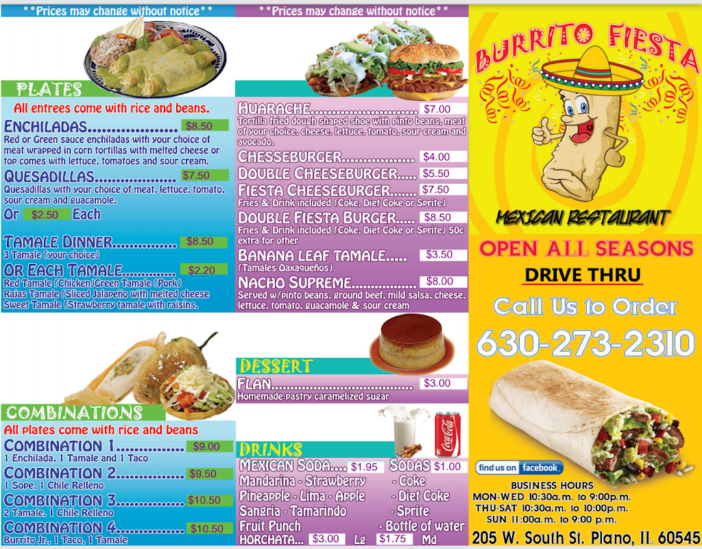 Burrito Fiesta | restaurant | 205 W South St, Plano, IL 60545, USA | 6302732310 OR +1 630-273-2310