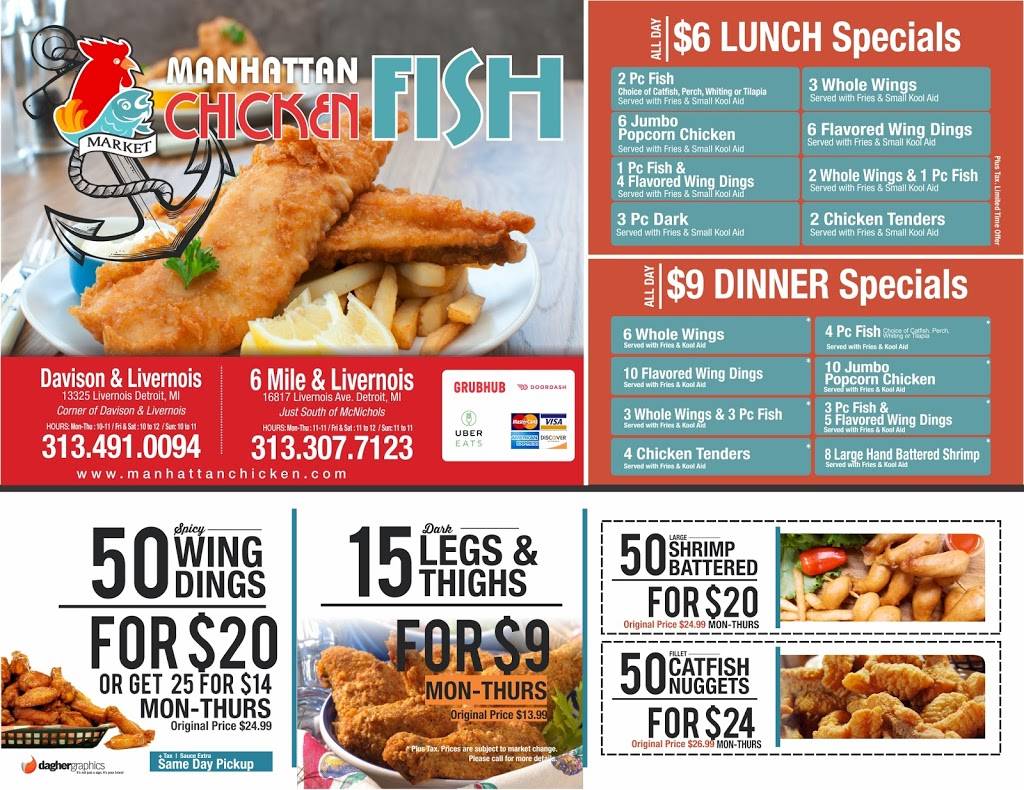 Manhattan Fish & Chicken | restaurant | 16817 Livernois STE 1, Detroit, MI 48221, USA | 3133077123 OR +1 313-307-7123