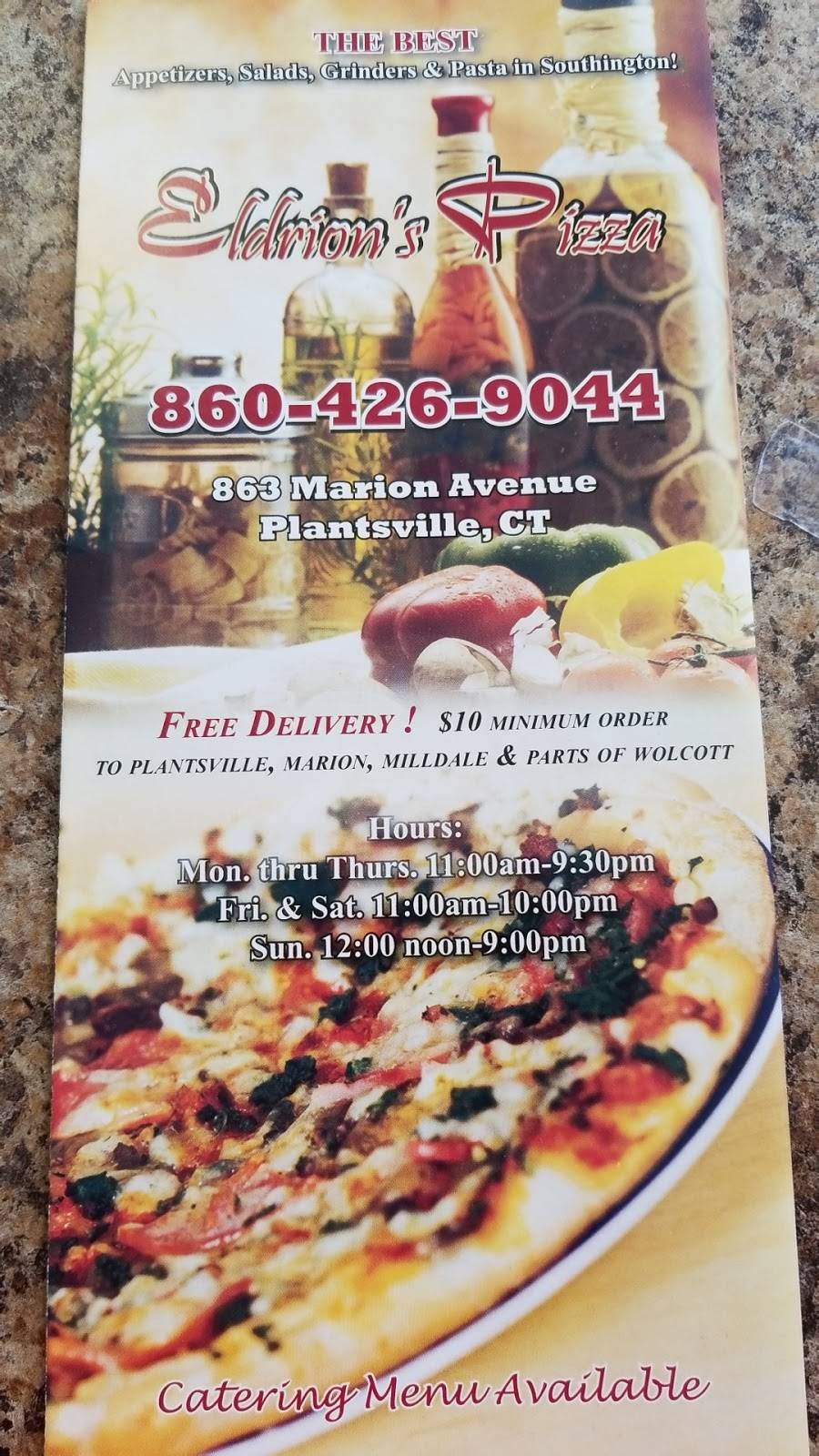 Eldrions Pizza | restaurant | 863 Marion Ave, Plantsville, CT 06479, USA | 8604269044 OR +1 860-426-9044