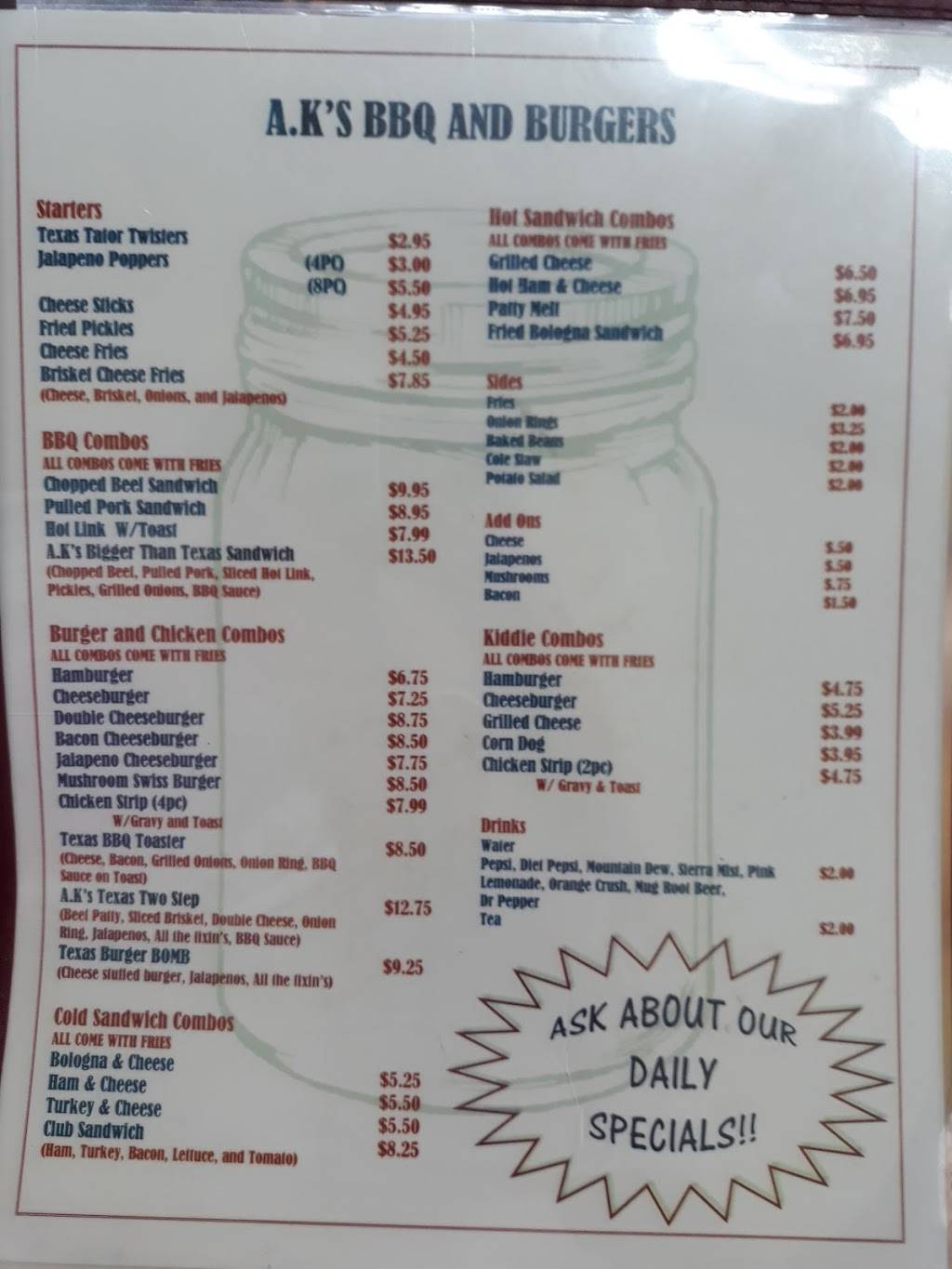 AKs BBQ & Burgers | restaurant | 2450 FM 47, Point, TX 75472, USA | 9035980099 OR +1 903-598-0099