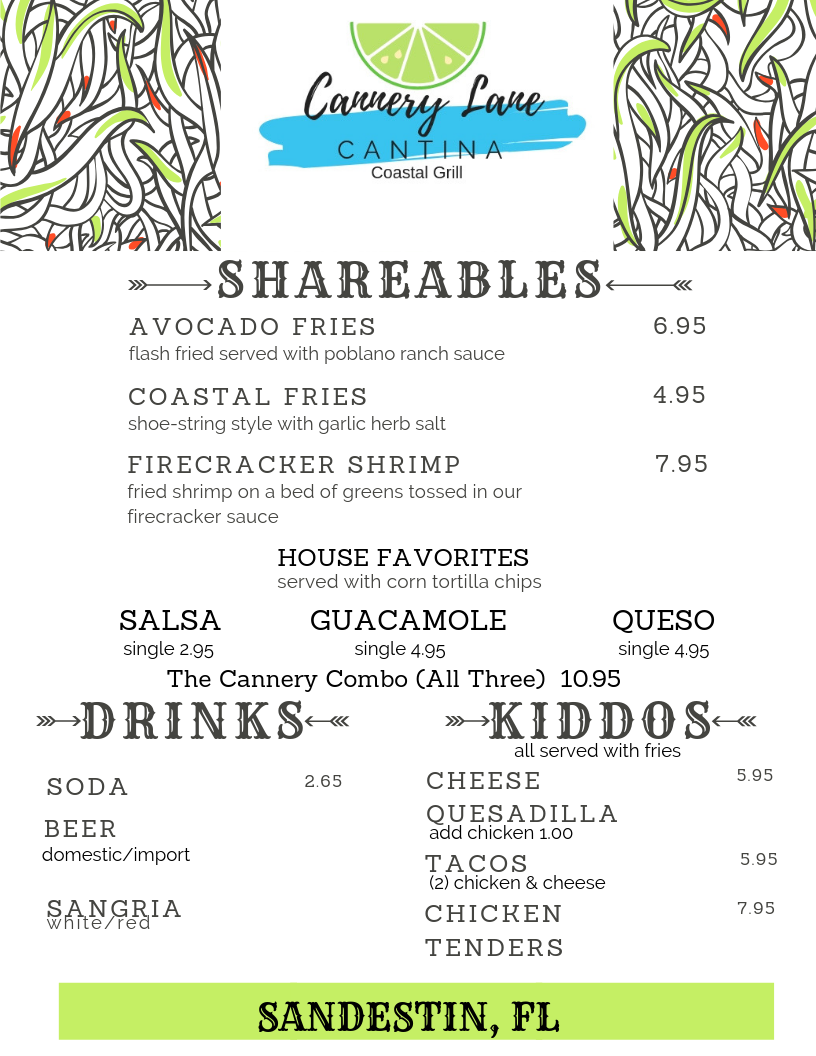 Cannery Lane Cantina | restaurant | 114 Cannery Ln, Miramar Beach, FL 32550, USA | 8504246934 OR +1 850-424-6934