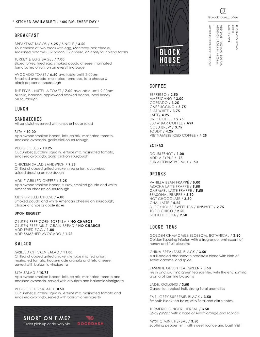 Blockhouse Coffee & Kitchen | restaurant | 9910 Gaston Rd Suite 170, Katy, TX 77494, USA | 3462785535 OR +1 346-278-5535