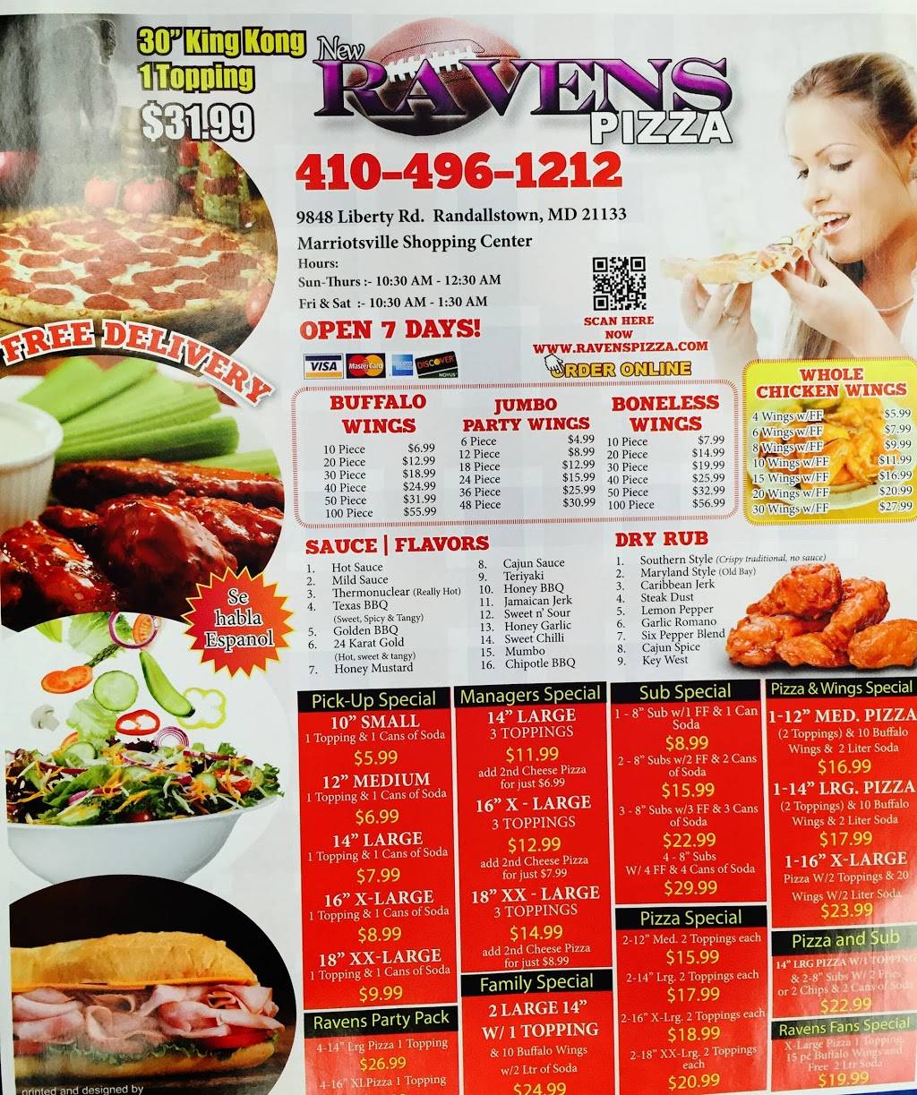 Ravens Pizza | restaurant | 9848 Liberty Rd, Randallstown, MD 21133, USA | 4104961212 OR +1 410-496-1212