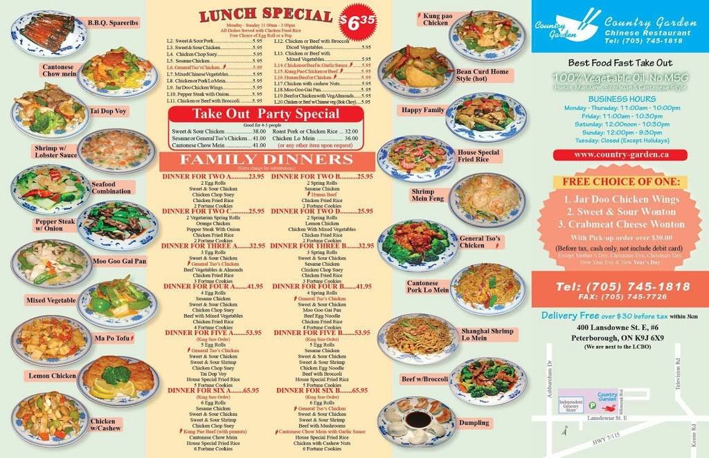 Country Garden | restaurant | 400 Lansdowne St E, Peterborough, ON K9J 6X9, Canada | 7057451818 OR +1 705-745-1818