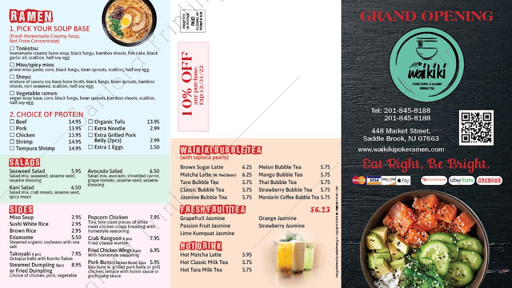 Waikiki poke&ramen | restaurant | 448 Market St, Saddle Brook, NJ 07663, USA | 2018458188 OR +1 201-845-8188