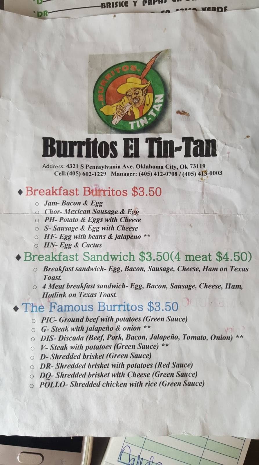 Restaurant Burritos El Tin-Tan #2 | restaurant | 2838 S I-35 Service Rd, Oklahoma City, OK 73129, USA | 4059006453 OR +1 405-900-6453