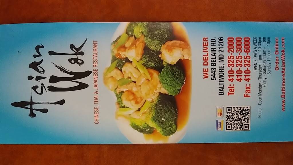 Asian Wok | restaurant | 5443 Belair Rd, Baltimore, MD 21206, USA | 4103252000 OR +1 410-325-2000